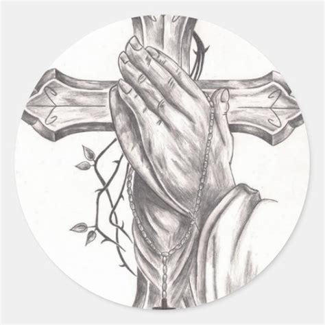 Praying Hands And Cross Classic Round Sticker Zazzle