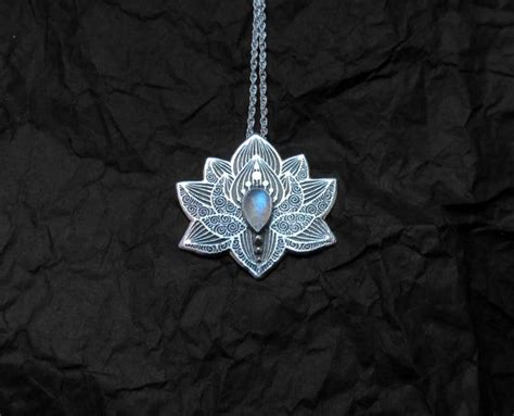 Lotus Yoga Pendant In Sterling Silver Moonstone Chakra Etsy Silver