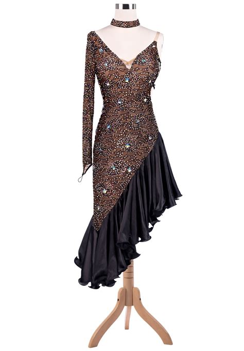 Dazzling Floral Lace Asymmetric Ruffle Latin Dress L5236 Ballroom Dress