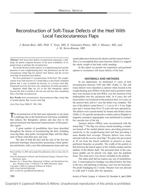 Pdf Reconstruction Of Soft Tissue Defects Of The Heel With Local