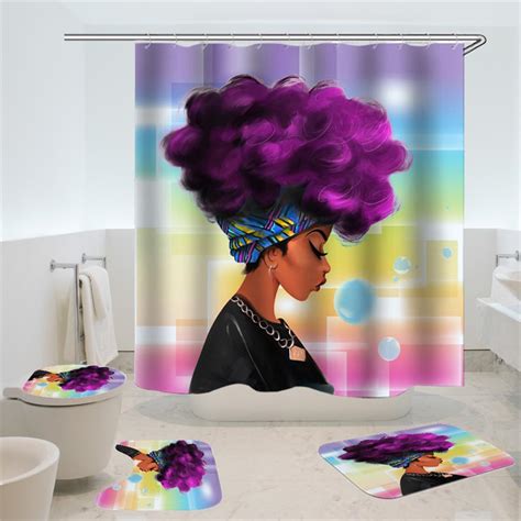 Shop shower curtains and shower curtain hooks from at home. 4 Pcs African American Women Shower Curtain Bath Rug Cover ...