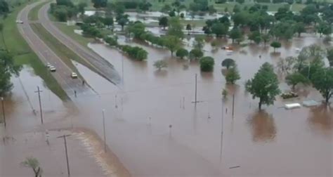 Drone Footage Shows Oklahomas Beckham County Swamped By Floodwater