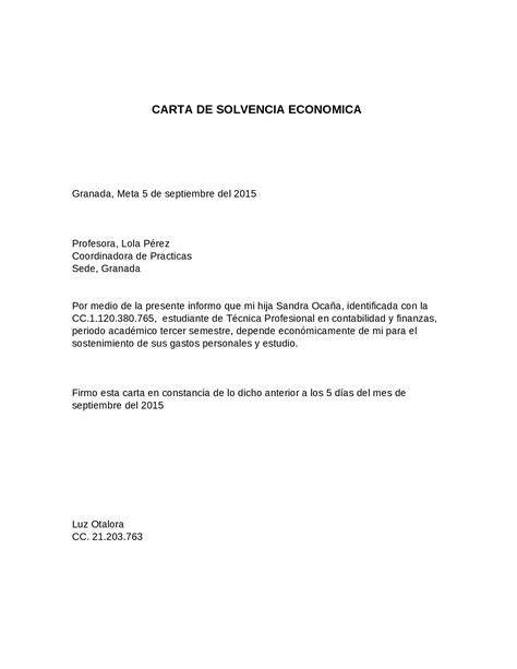 Docx Carta De Solvencia Economica Ejemplo Dokumentips