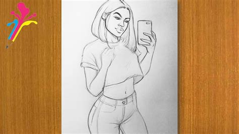 how to draw a girl take the selfie style by farzana drawing academy drawing video youtube