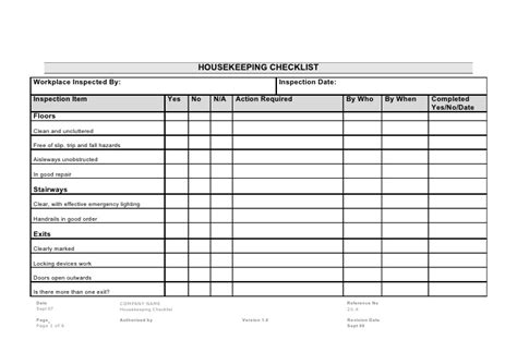 The examples outlined below do not list all the possible items for manufacturing facilities. 20.4 housekeeping checklist