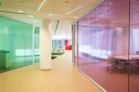 Astellas Offices Colored Glass Partition Walls Vetroin Glass Walls