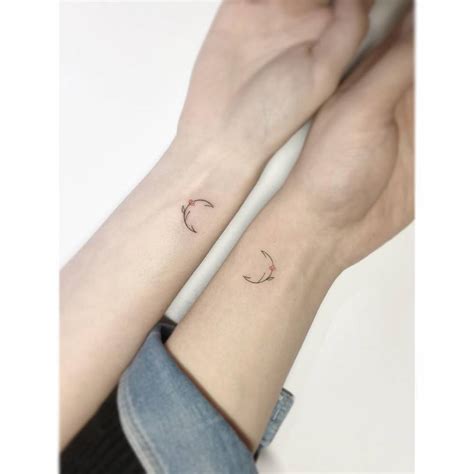 Matching Minimalist Floral Moon Tattoos On The Wrist