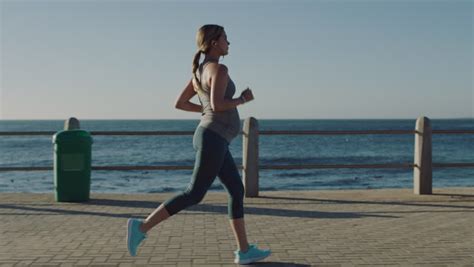 Pregnant Woman Running Exercising Healthy Active Stock Footage Video