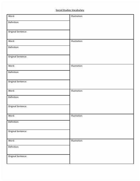 50 Blank Vocabulary Worksheet Template