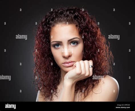 Beautiful Woman With Red Curly Hair Stock Photo Alamy