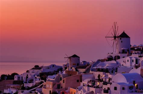 Sunset View In The Village Of Oia Santorini Greece