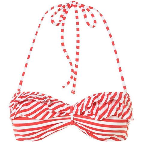 Coral Stripe Bikini Top Liked On Polyvore Striped Bikini Bikinis