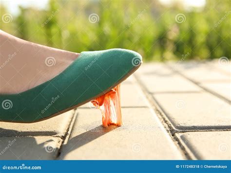 Woman Stepping In Chewing Gum On Sidewalk Stock Photo Image Of Nasty