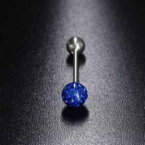 1 pcs trendy surgical steel crystal ball tongue bars ring barbell piercing body jewelry for men