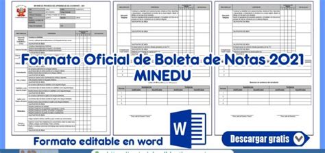 Formato Oficial De Boleta De Notas 2021 Minedu Materiales Didacticos