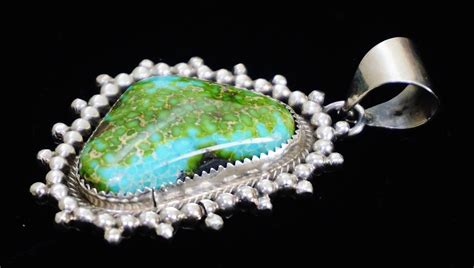 Item 987r Large Navajo Sonoran Gold Turquoise Sterling Silver Drops Decorative Pendant By V