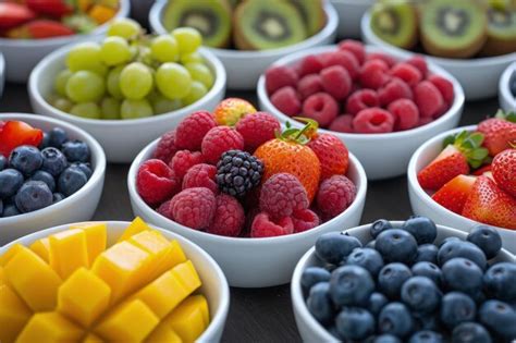 Premium Photo Assorted Fruit Bowls On Table