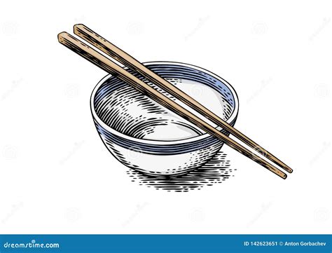 Bowl And Two Chopsticks Stock Vector Illustration Of Drawing 142623651