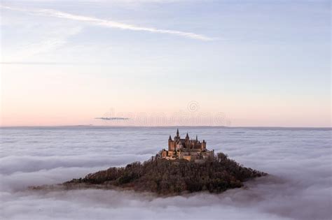 Hohenzollern Castle Above The Clouds Fog At Sunset Stock Photo Image