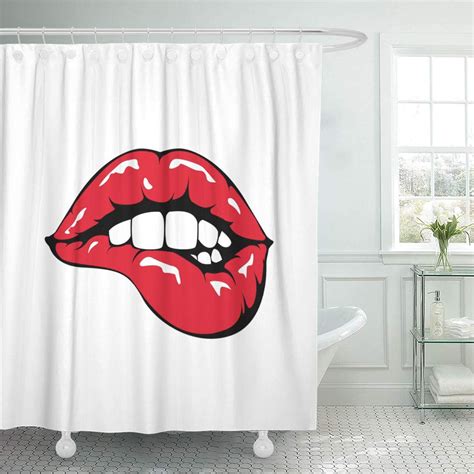 Suttom Pop Red Lips Biting Retro Sex Funky Popart Mouth Shower Curtain 60x72 Inch