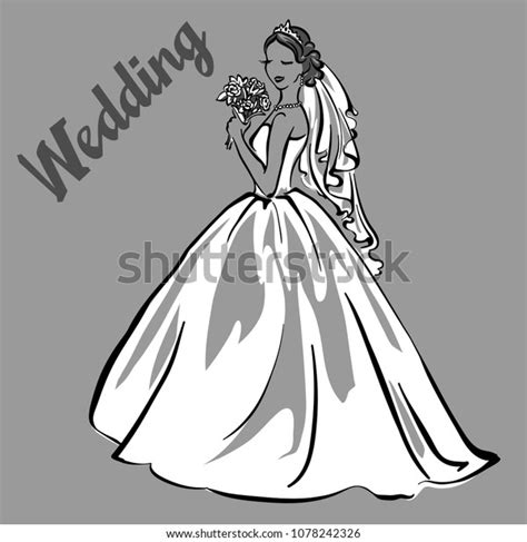 Beautiful Bride Wedding Dress Veil Stock Vector Royalty Free