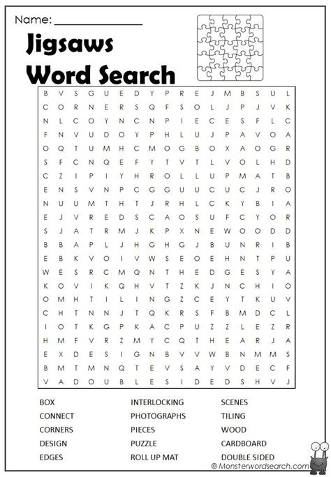 Jigsaws Word Search Monster Word Search Kids Word Search Word Search