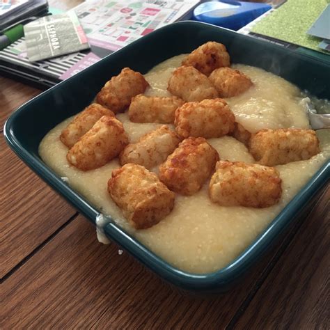It's safe to say many people have a bit of an obsession addiction to cheese—and we don't blame you if you're on of them. Cheese Grits & Tator Tots: Directions, calories, nutrition ...