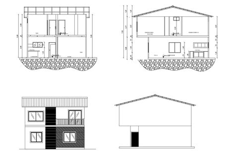 Storey House Floor Plan With Front Elevation Drawing Dwg File Cadbull