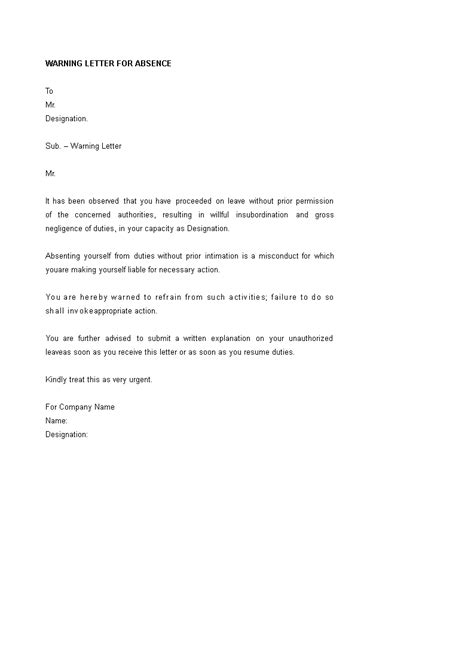 Absence Warning Letter Format Templates At