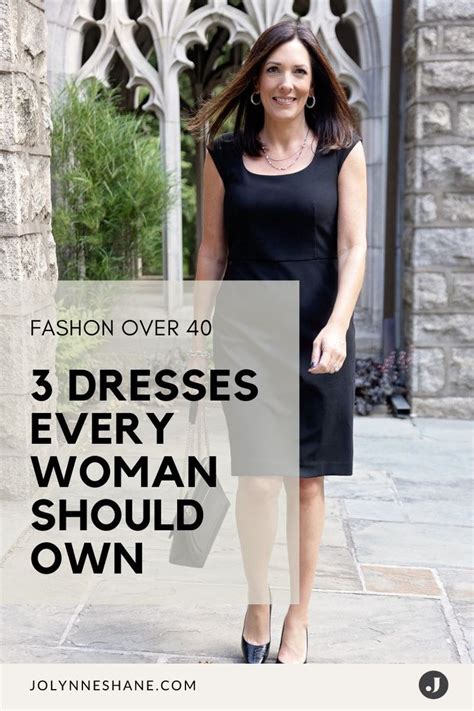 A Woman In Black Dress With The Words Fashion Over 40 3 Dresses Every