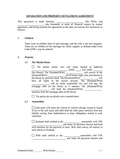 Sample Property Settlement Agreementmarriage Com Form Fill Out And Sign Printable Pdf Template