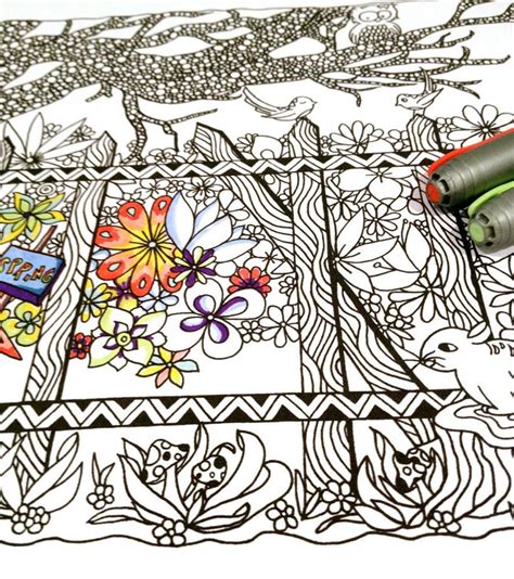 Adult Coloring Page Spring Scene Woodland Doodle Nature