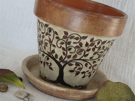 Reserved For Alison Painted Clay Flower Pot Whimsical