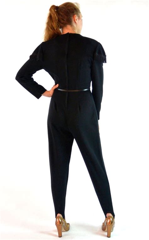 Vintage 80s Womens Jumpsuit Stirrup Pants Black Party Jumpsuit