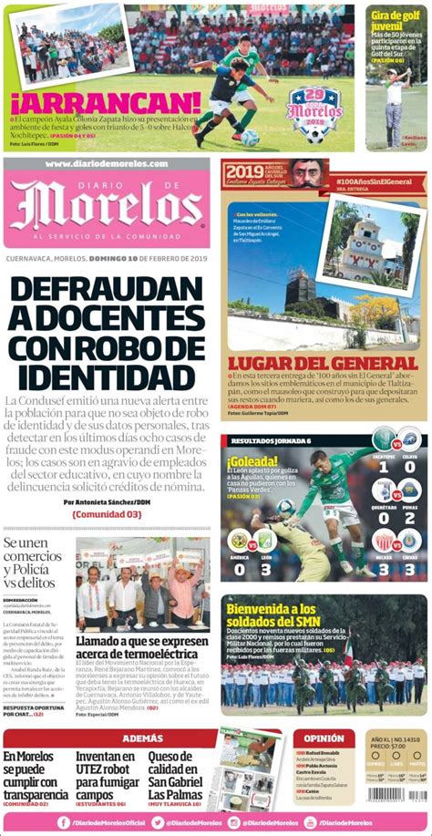 Newspaper Diario De Morelos Mexico Newspapers In Mexico Sunday S