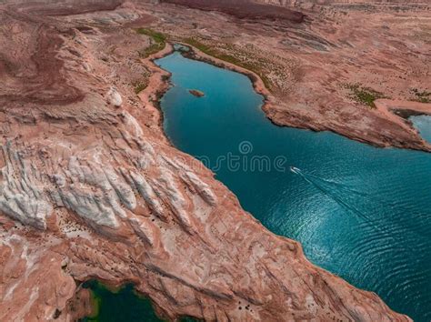 Aerial Top View Of Lake Powell And Glen Canyon In Arizona Stock Image