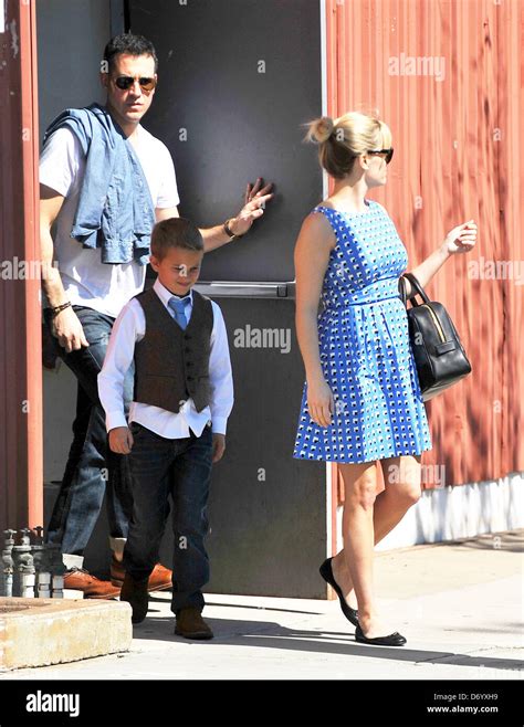 reese witherspoon her son deacon phillippe and husband jim toth leave a church in santa monica