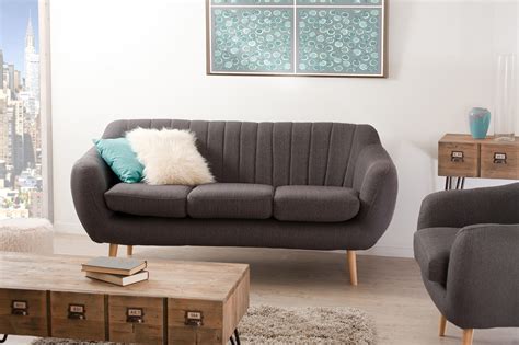 Canape droit convertible 3 places bram coloris gris. Canapé 3 places tissu gris foncé chiné et pieds en Hêtre ...