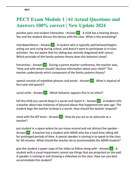 PECT Exam Module 1 | 61 Actual Questions and Answers 100% correct | New