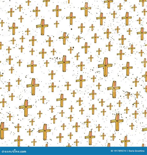 Abstract Seamless Pattern With Religion Cross Christian Hand Drawn Sign
