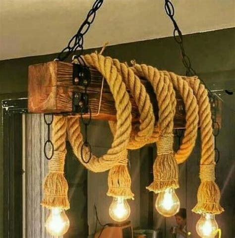 Customizable Wood Beam Ceiling Chandelier Vintage Rope Etsy