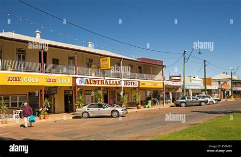 Main Street And Hotel Under Blue Sky At Winton An Outback Town In