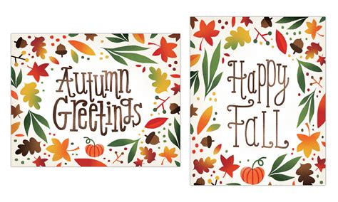 Seasonal Autumns Greetings And Happy Fall Colorful Leaf Acorn And