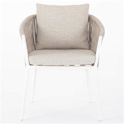 Porter Coastal Beach White Aluminum Beige Ivory Rope Outdoor Dining Chair