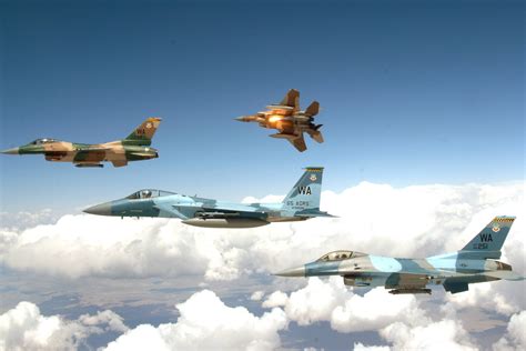 F 15 And F 16 Aggressors In Flight Over Nellis 2008 3660x2440 R