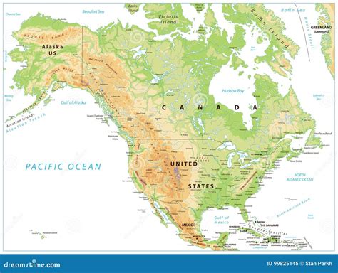 Mappa Fisica Di Nord America Isolata Su Bianco Illustrazione Vettoriale