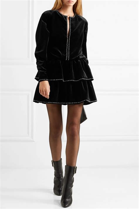 Saint Laurent Studded Ruffled Velvet Mini Dress Net A Portercom