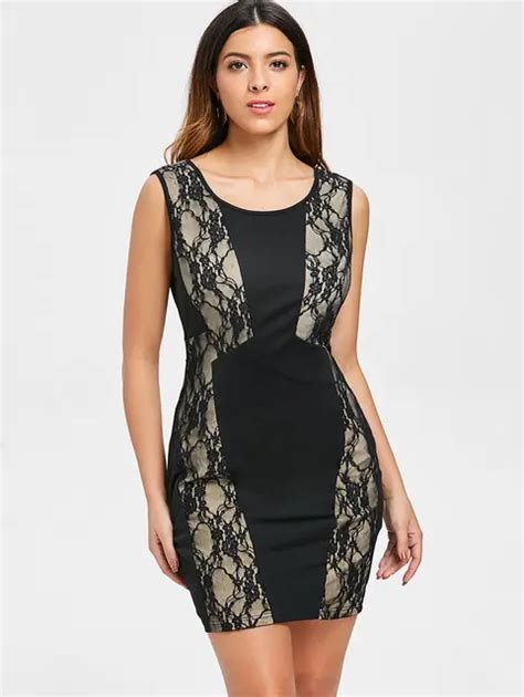 Joineles Sexy Lace Insert Backless Club Party Dress Women Bodycon Mini