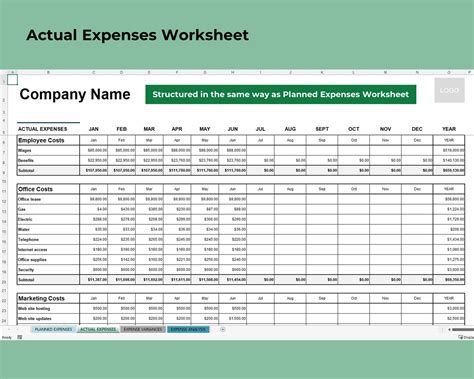 Business Expense Budget Microsoft Excel Template Currency Dollar Size