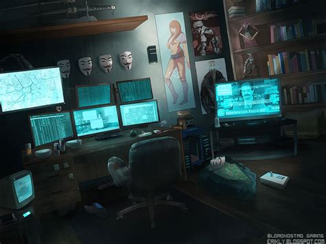 Hackers Workspace By Eriklyart On Deviantart Futuristic Interior